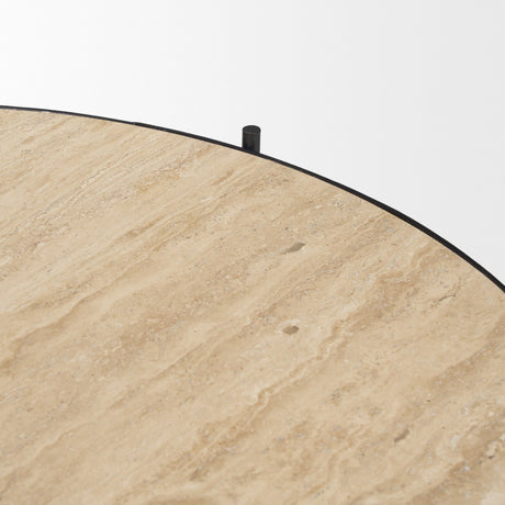 Wade Travertine Marble w/ Matte Black Metal Coffee Tables by Mercana at Eve Furniture