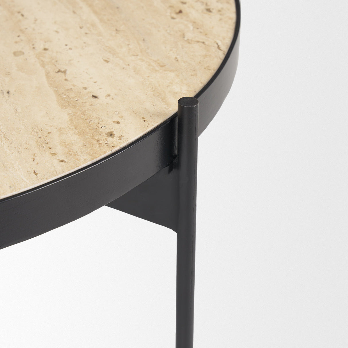 Wade Travertine Marble w/ Matte Black Metal Coffee Tables by Mercana at Eve Furniture