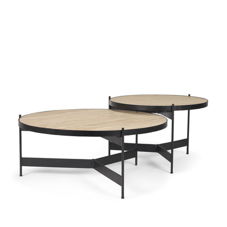 Wade Travertine Marble w/ Matte Black Metal Coffee Tables by Mercana at Eve Furniture