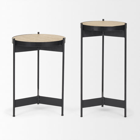 Wade Travertine Marble w/ Matte Black Metal End Tables by Mercana at Eve Furniture