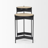 Wade Travertine Marble w/ Matte Black Metal End Tables by Mercana at Eve Furniture