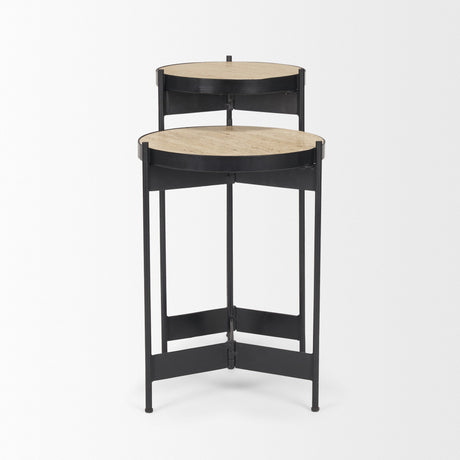 Wade Travertine Marble w/ Matte Black Metal End Tables by Mercana at Eve Furniture