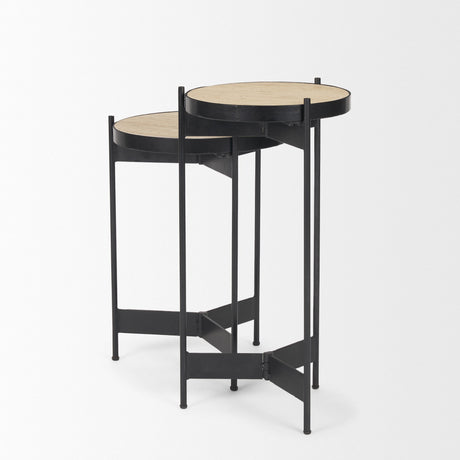 Wade Travertine Marble w/ Matte Black Metal End Tables by Mercana at Eve Furniture