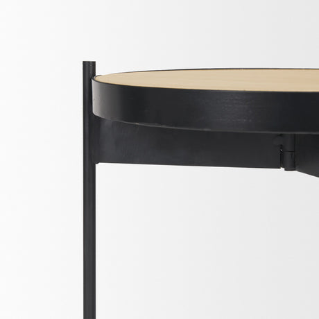 Wade Travertine Marble w/ Matte Black Metal End Tables by Mercana at Eve Furniture