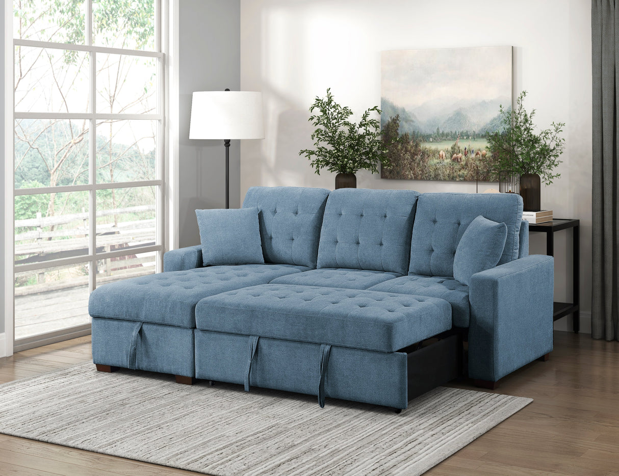 Waitsfield Blue 2-Piece Sectional with Left Chaise, Pull-out Bed and Hidden Storage by Homelegance at Eve Furniture