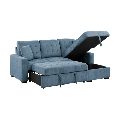 Waitsfield Blue 2-Piece Sectional with Right Chaise, Pull-out Bed and Hidden Storage by Homelegance at Eve Furniture