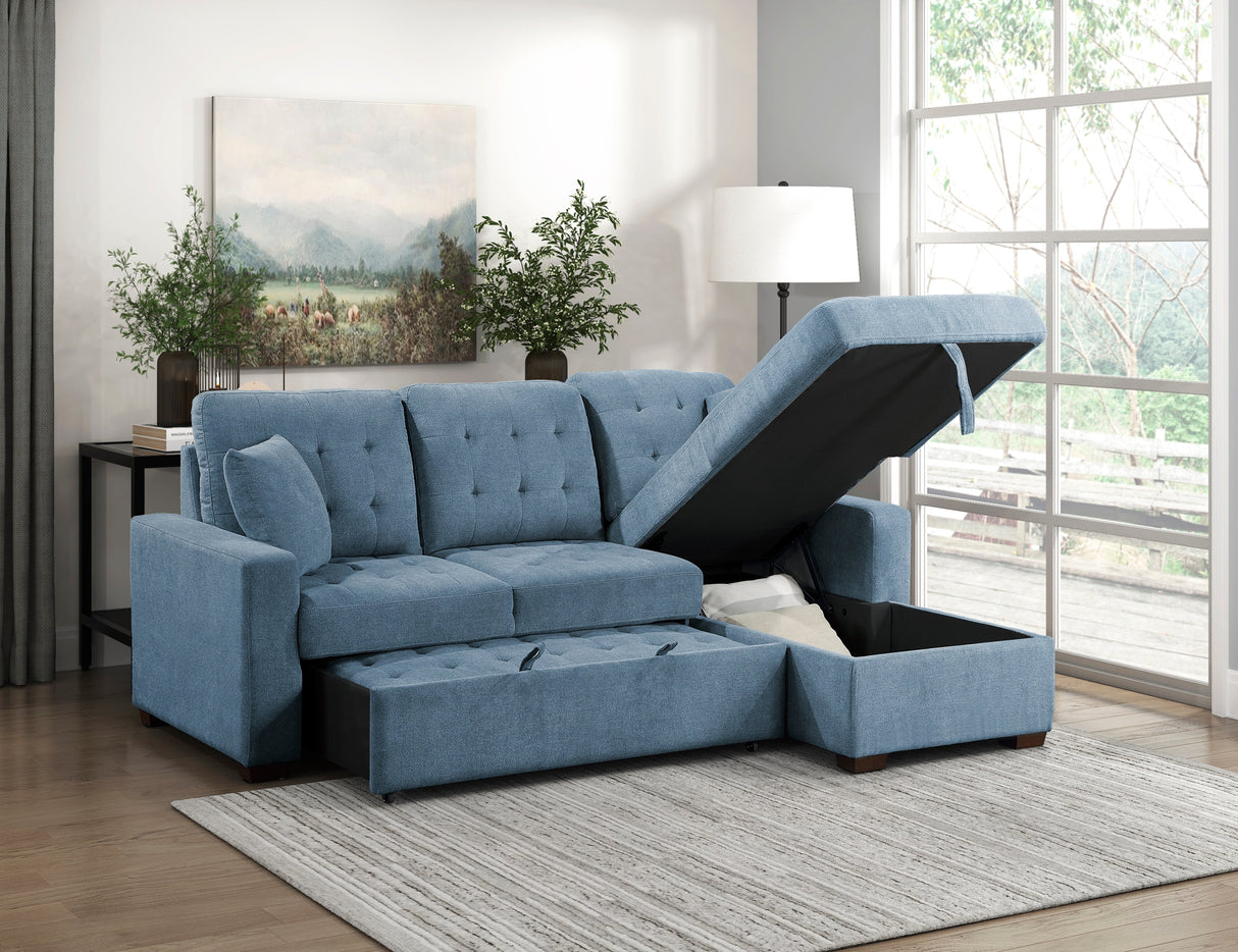 Waitsfield Blue 2-Piece Sectional with Right Chaise, Pull-out Bed and Hidden Storage by Homelegance at Eve Furniture