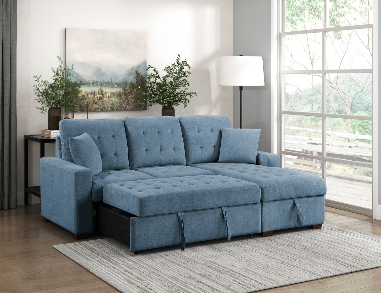 Waitsfield Blue 2-Piece Sectional with Right Chaise, Pull-out Bed and Hidden Storage by Homelegance at Eve Furniture