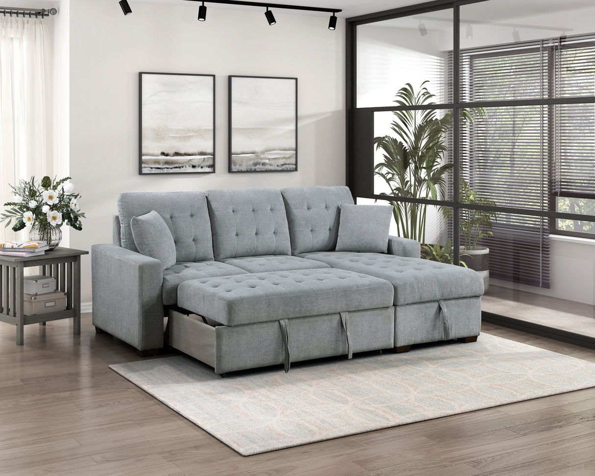 Waitsfield Gray 2-Piece Sectional with Right Chaise, Pull-out Bed and Hidden Storage by Homelegance at Eve Furniture