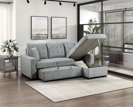 Waitsfield Gray 2-Piece Sectional with Right Chaise, Pull-out Bed and Hidden Storage by Homelegance at Eve Furniture