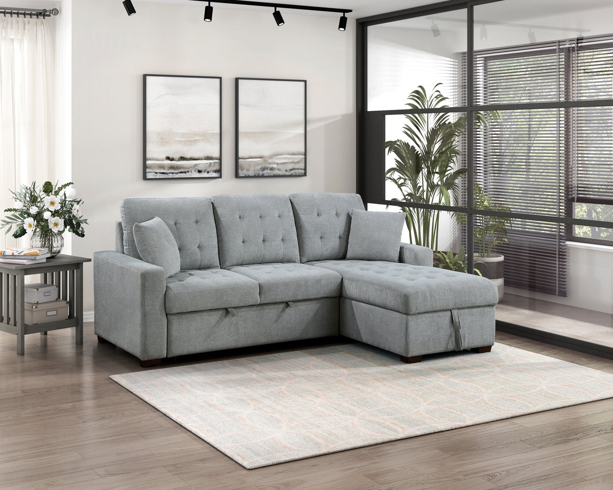 Waitsfield Gray 2-Piece Sectional with Right Chaise, Pull-out Bed and Hidden Storage by Homelegance at Eve Furniture