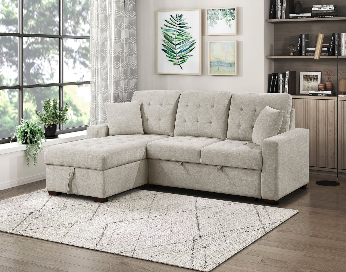 Waitsfield Sand 2-Piece Sectional with Left Chaise, Pull-out Bed and Hidden Storage by Homelegance at Eve Furniture