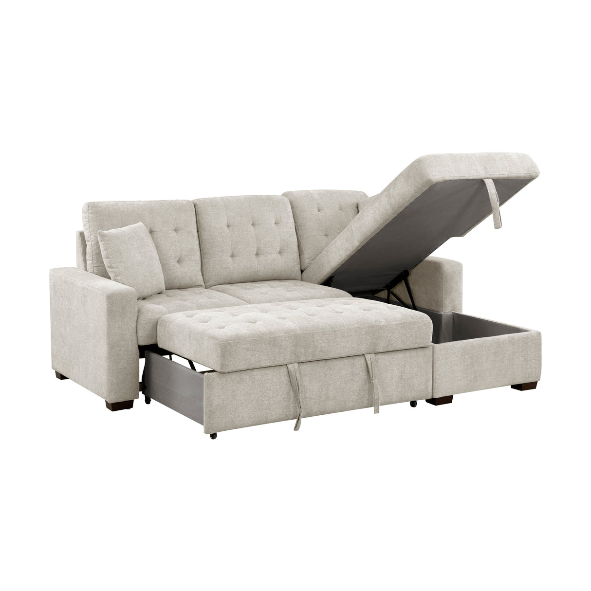Waitsfield Sand 2-Piece Sectional with Right Chaise, Pull-out Bed and Hidden Storage by Homelegance at Eve Furniture