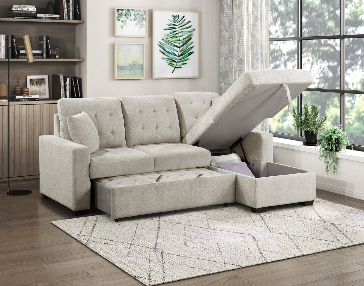 Waitsfield Sand 2-Piece Sectional with Right Chaise, Pull-out Bed and Hidden Storage by Homelegance at Eve Furniture