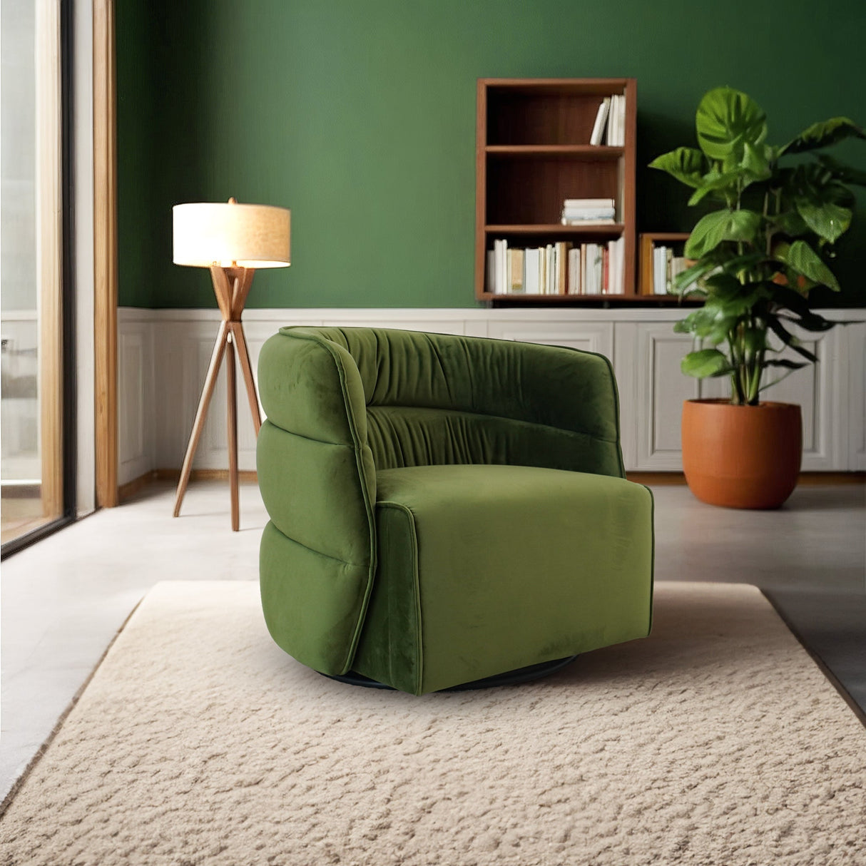Walden Swivel Chair - Green Velvet by Ashcroft Furniture at Eve Furniture