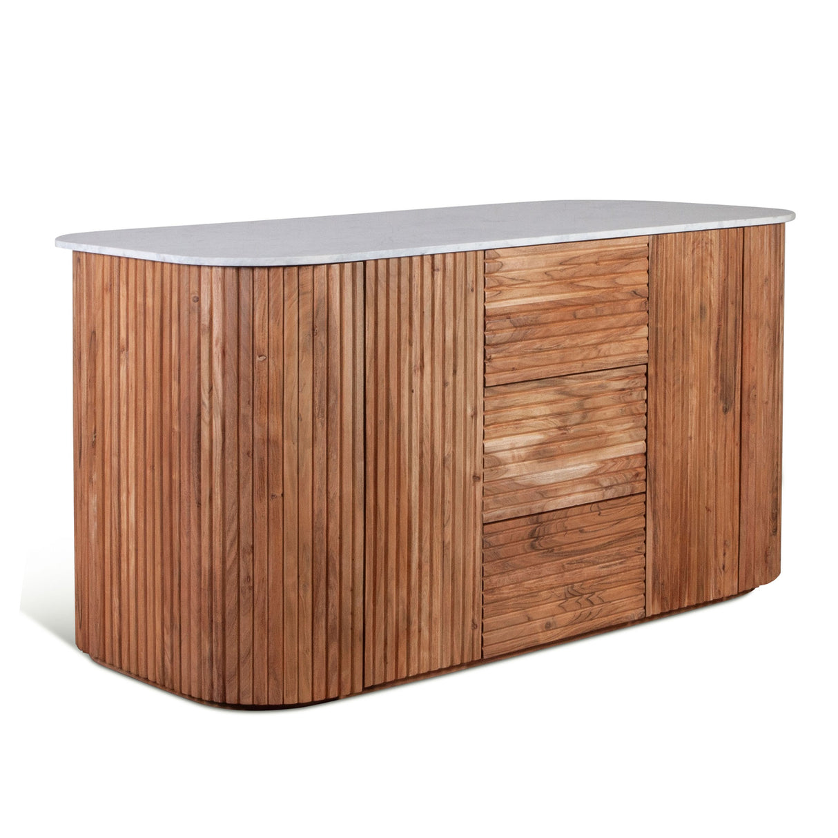 Wales 68" Kitchen Island in Natural Acacia with White Marble Top by Home Trends & Design at Eve Furniture
