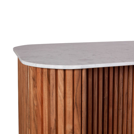 Wales 68" Kitchen Island in Natural Acacia with White Marble Top by Home Trends & Design at Eve Furniture