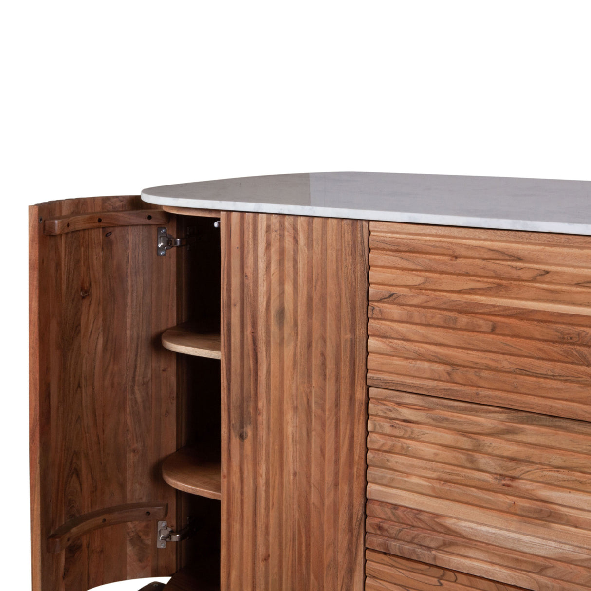 Wales 68" Kitchen Island in Natural Acacia with White Marble Top by Home Trends & Design at Eve Furniture