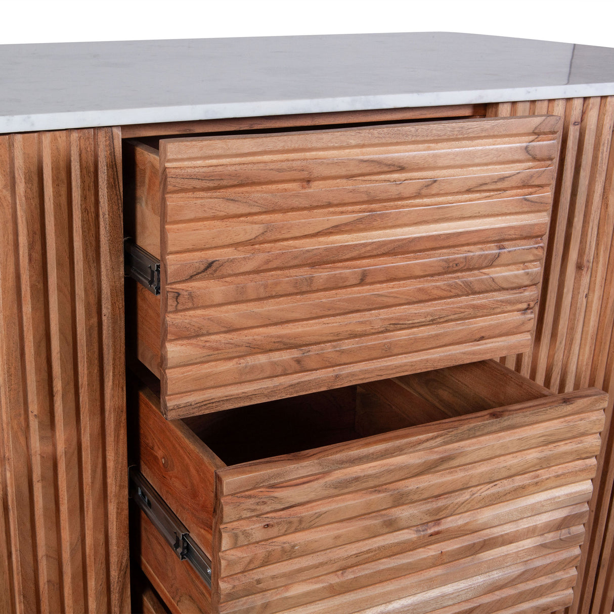 Wales 68" Kitchen Island in Natural Acacia with White Marble Top by Home Trends & Design at Eve Furniture