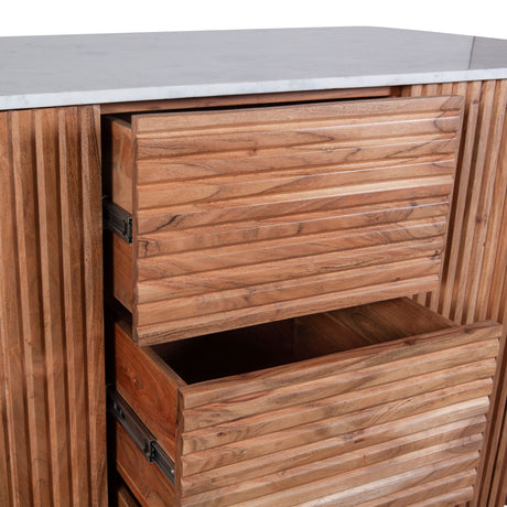 Wales 68" Kitchen Island in Natural Acacia with White Marble Top by Home Trends & Design at Eve Furniture