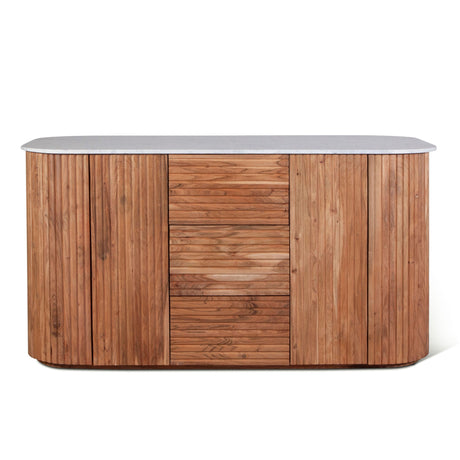 Wales 68" Kitchen Island in Natural Acacia with White Marble Top by Home Trends & Design at Eve Furniture
