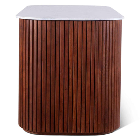 Wales 68" Kitchen Island in Walnut Brown with White Marble Top by Home Trends & Design at Eve Furniture