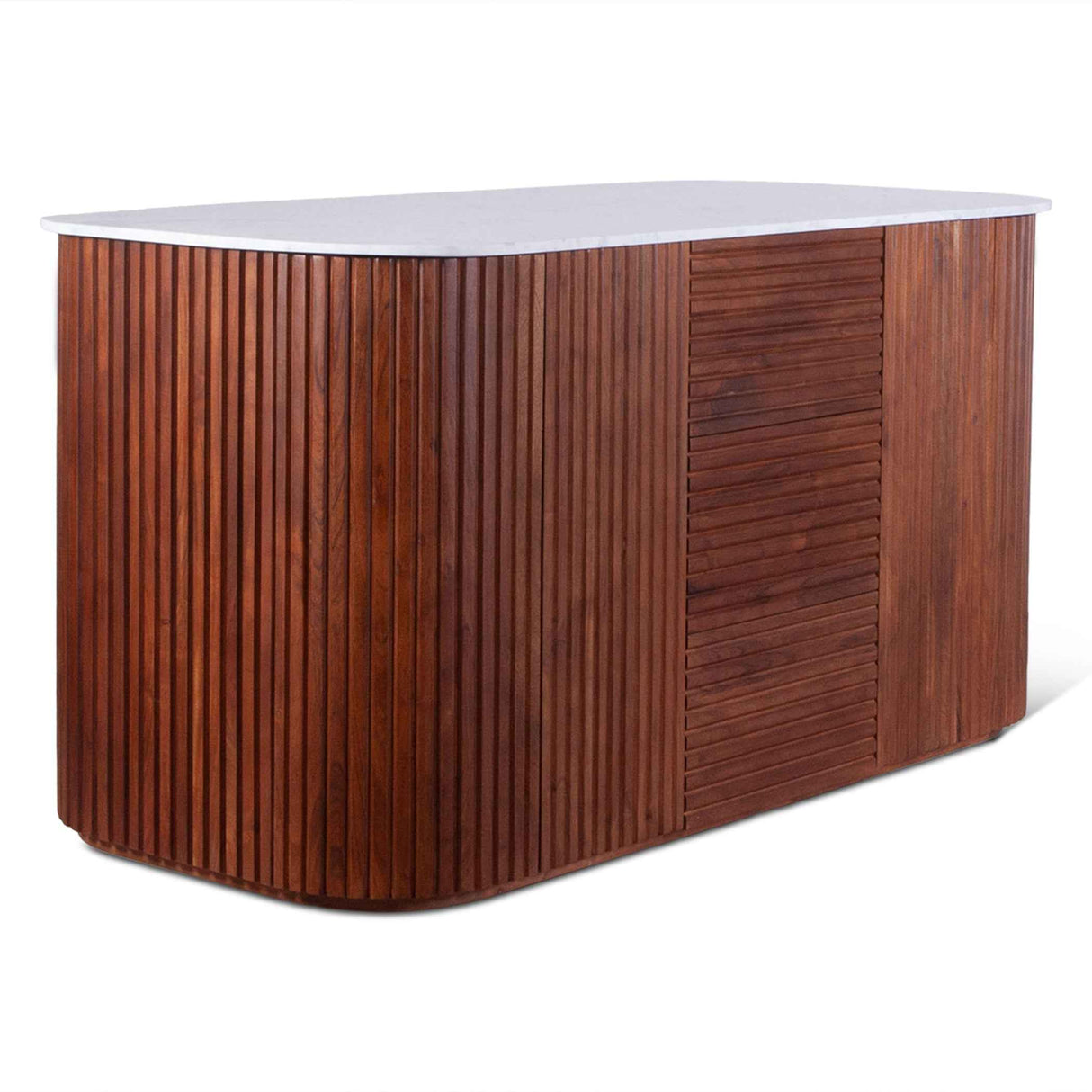 Wales 68" Kitchen Island in Walnut Brown with White Marble Top by Home Trends & Design at Eve Furniture