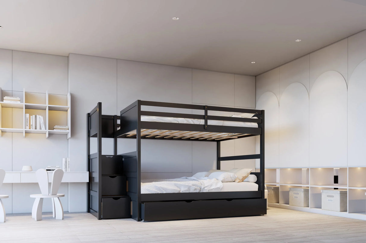 Walker Black Full Bunk Bed w/Twin Trundle and Staircase Storage by Happy Homes at Eve Furniture