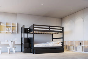 Walker Black Full Bunk Bed w/Twin Trundle and Staircase Storage by Happy Homes at Eve Furniture