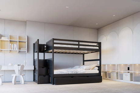 Walker Black Full Bunk Bed w/Twin Trundle and Staircase Storage by Happy Homes at Eve Furniture