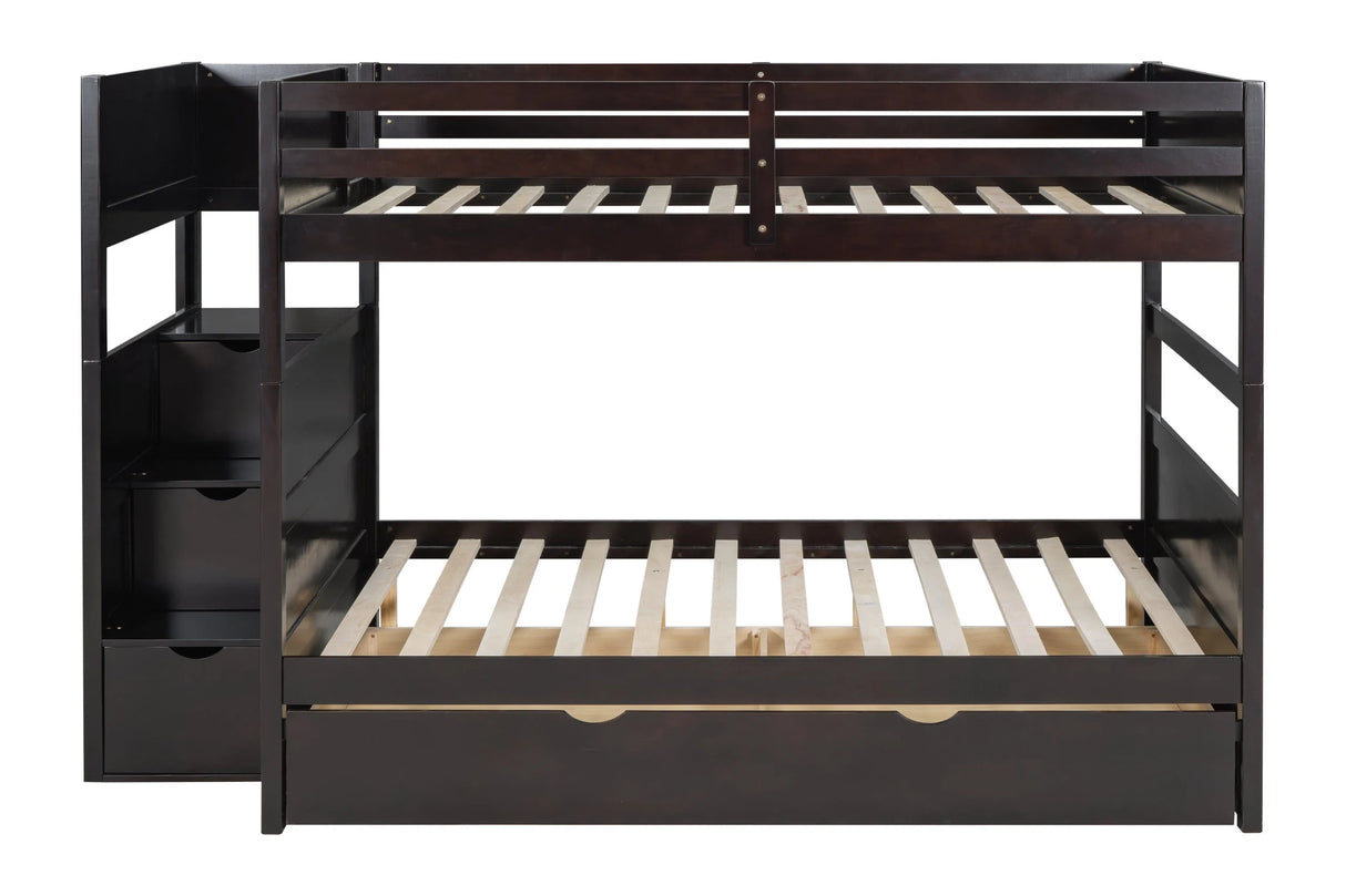 Walker Brown Full Bunk Bed w/Twin Trundle with Staircase Storage by Happy Homes at Eve Furniture