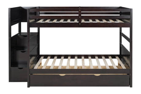 Walker Brown Full Bunk Bed w/Twin Trundle with Staircase Storage by Happy Homes at Eve Furniture