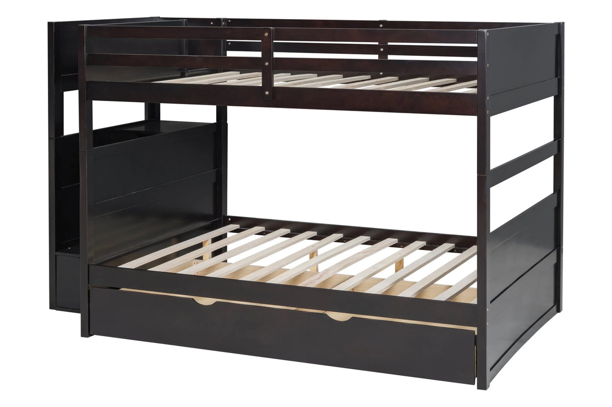 Walker Brown Full Bunk Bed w/Twin Trundle with Staircase Storage by Happy Homes at Eve Furniture