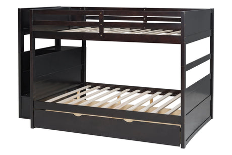 Walker Brown Full Bunk Bed w/Twin Trundle with Staircase Storage by Happy Homes at Eve Furniture