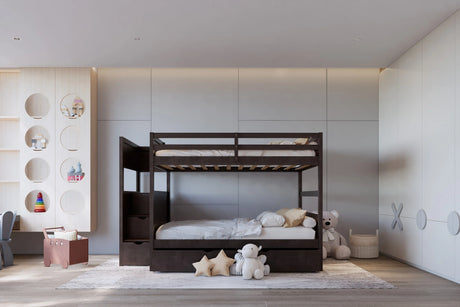 Walker Brown Full Bunk Bed w/Twin Trundle with Staircase Storage by Happy Homes at Eve Furniture