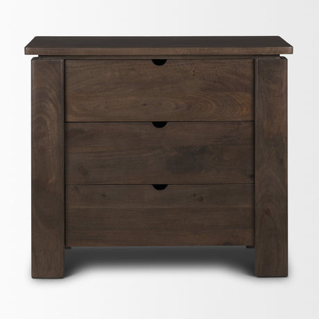 Wallen Solid Dark Brown Wood 3 Drawer Accent Cabinet by Mercana at Eve Furniture