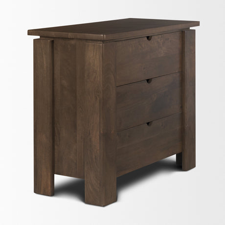 Wallen Solid Dark Brown Wood 3 Drawer Accent Cabinet by Mercana at Eve Furniture