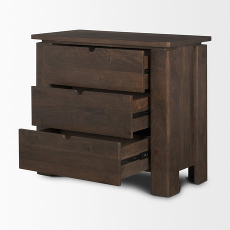 Wallen Solid Dark Brown Wood 3 Drawer Accent Cabinet by Mercana at Eve Furniture