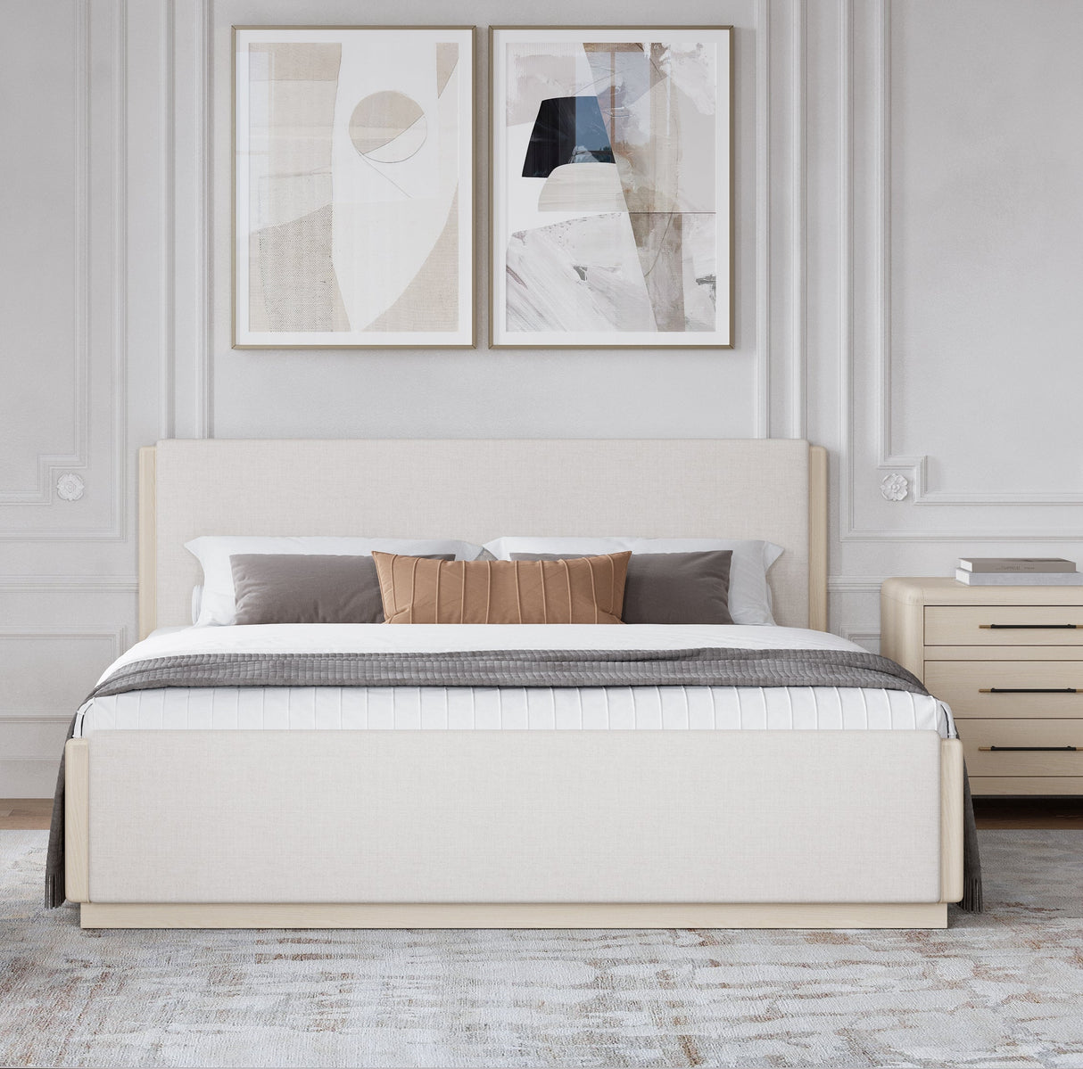 Wallen White Sand Full Upholstered Bed