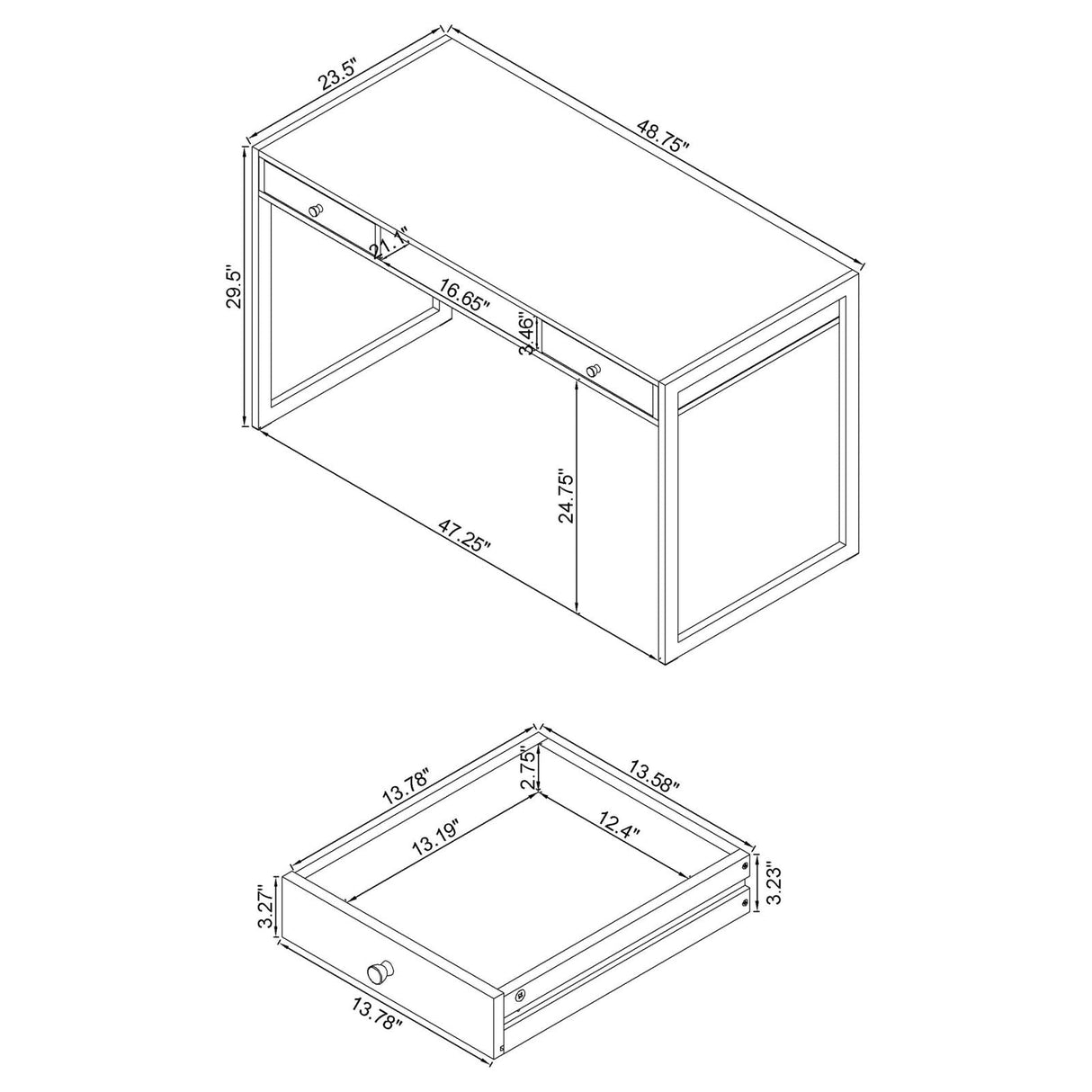 Wallice Weathered Gray/Chrome 2-Drawer Writing Desk