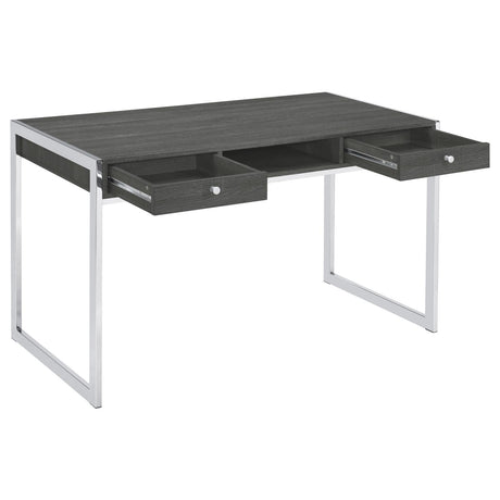 Wallice Weathered Gray/Chrome 2-Drawer Writing Desk