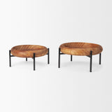 Wally Round Medium Brown Wood w/ Matte Black Metal Stand Trays by Mercana at Eve Furniture