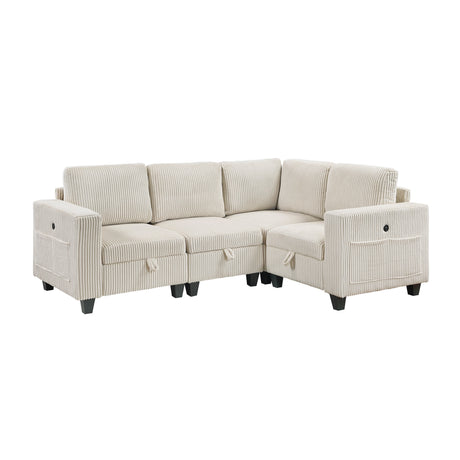 Walterboro Beige Corduroy 4-Piece Sectional with Storage by Homelegance at Eve Furniture