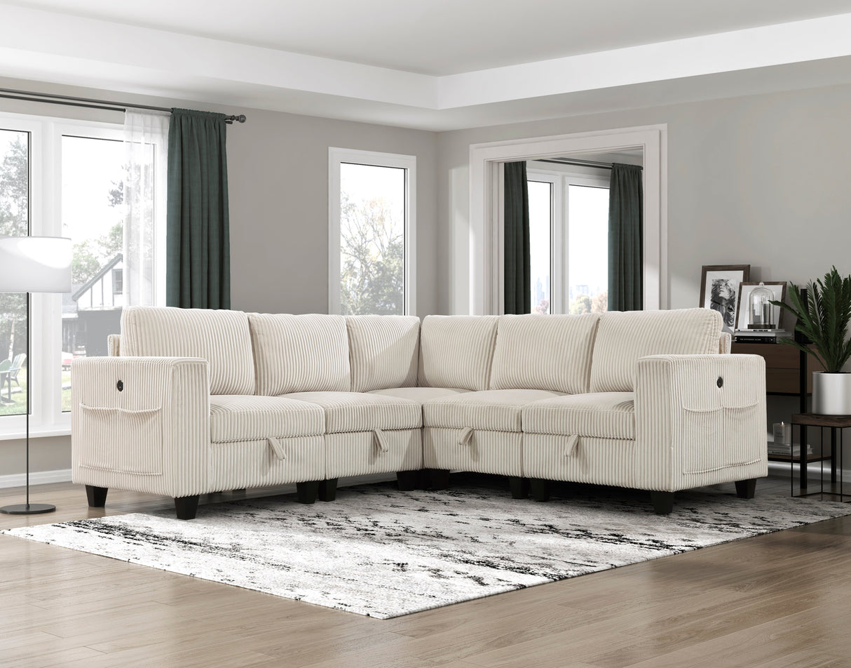Walterboro Beige Corduroy 5-Piece Sectional with Storage by Homelegance at Eve Furniture