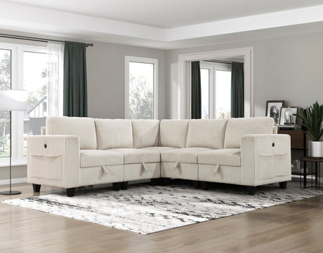 Walterboro Beige Corduroy 5-Piece Sectional with Storage by Homelegance at Eve Furniture