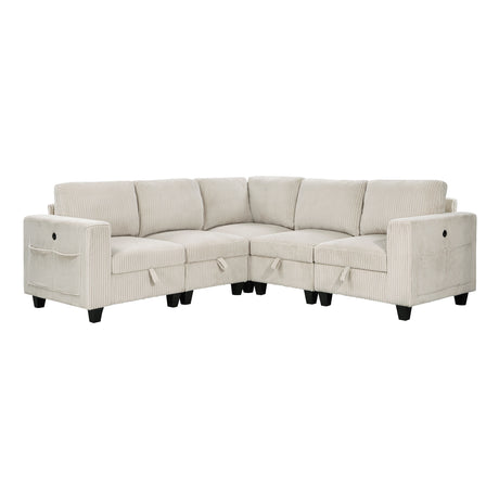 Walterboro Beige Corduroy 5-Piece Sectional with Storage by Homelegance at Eve Furniture