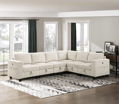 Walterboro Beige Corduroy 6-Piece Sectional with Storage by Homelegance at Eve Furniture