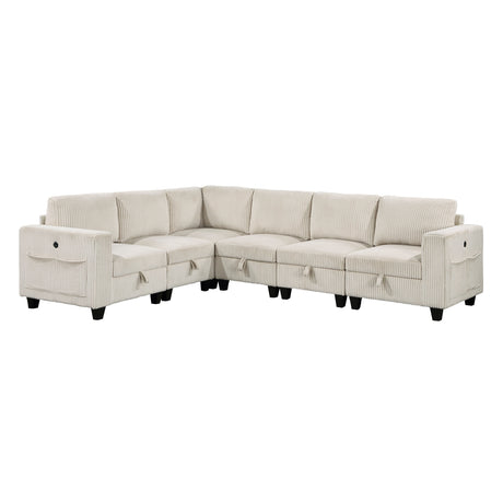 Walterboro Beige Corduroy 6-Piece Sectional with Storage by Homelegance at Eve Furniture