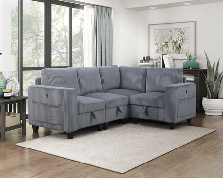 Walterboro Dark Gray Corduroy 4-Piece Sectional with Storage by Homelegance at Eve Furniture