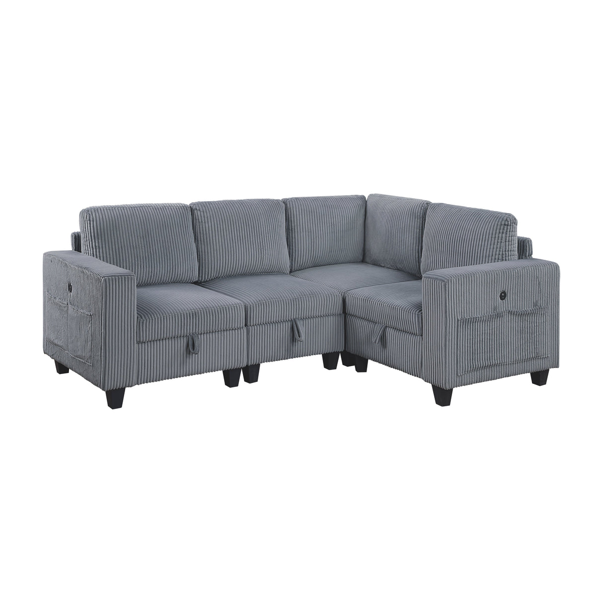 Walterboro Dark Gray Corduroy 4-Piece Sectional with Storage by Homelegance at Eve Furniture